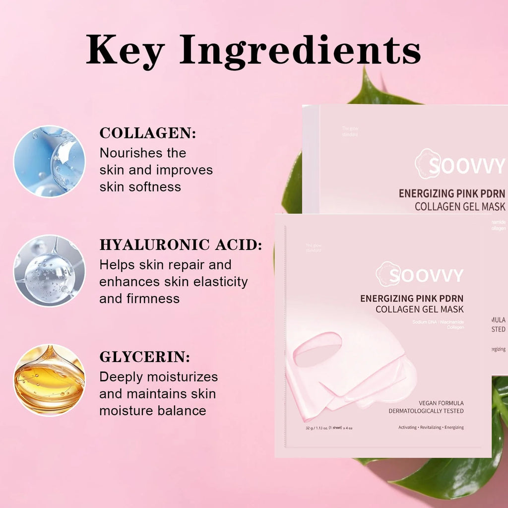 Energizing Pink Collagen Jelly Gel Mask , Overnight Face Mask for Glass Glow Skin Care ,Moisturizing Collagen Face Mask, Korean Skincare, 4Ea