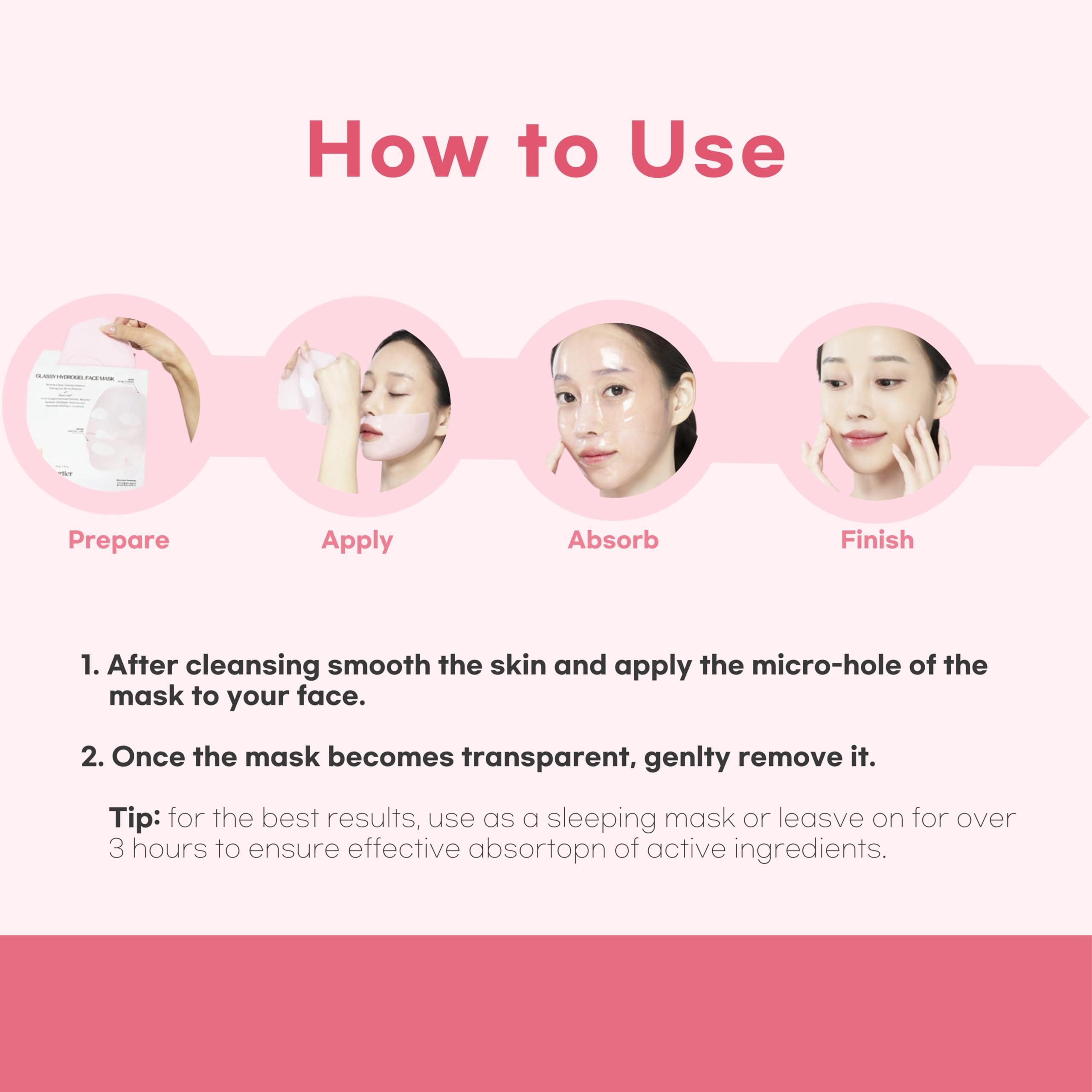 Energizing Pink Collagen Jelly Gel Mask , Overnight Face Mask for Glass Glow Skin Care ,Moisturizing Collagen Face Mask, Korean Skincare, 4Ea